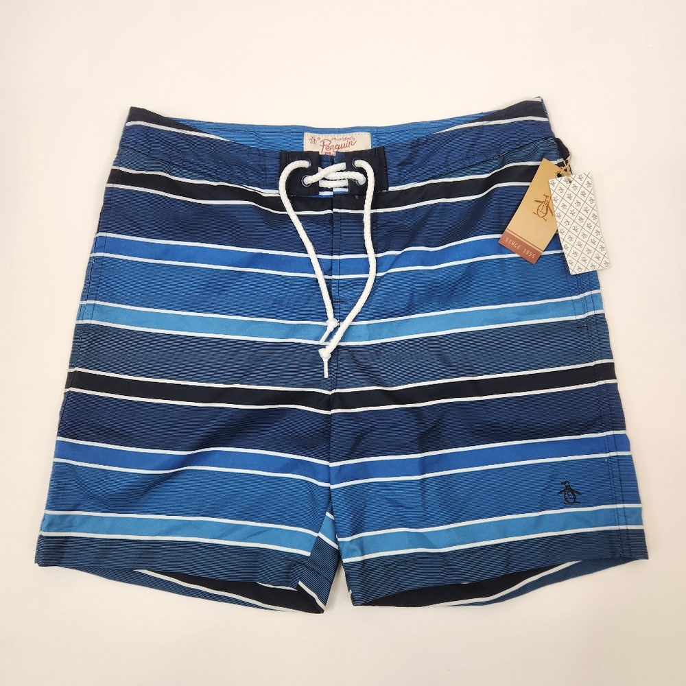 NEW Penguin by Munsingwear Mens Sapphire Blue 2 Pocket Boardshort Trunks 30